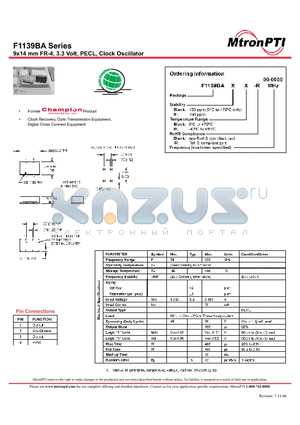 F1139BABM-R datasheet - 9x14 mm FR-4, 3.3 Volt, PECL, Clock Oscillator