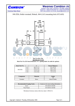 180-2926 datasheet - Solder terminal, Slotted, .064 (1,61) mounting hole (#52 drill)