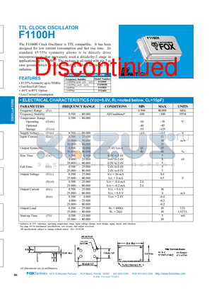 F1144H datasheet - TTL CLOCK OSCILLATOR