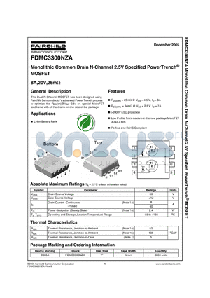 3300A datasheet - Monolithic Common Drain N-Channel 2.5V Specified PowerTrench