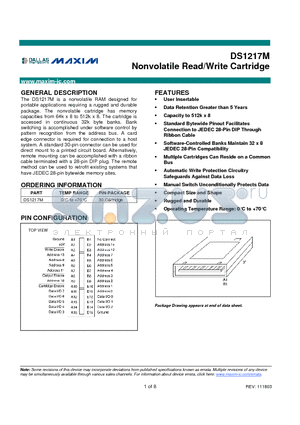 DS1217M datasheet - Nonvolatile Read/Write Cartridge