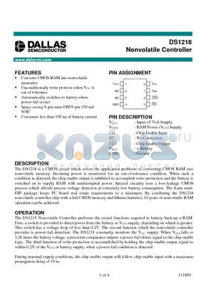 DS1218 datasheet - Nonvolatile Controller