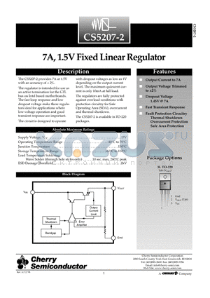 CS5207-2GT3 datasheet - 7A, 1.5V Fixed Linear Regulator
