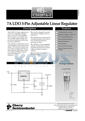 CS5207A-1GT3 datasheet - 7A LDO 3-Pin Adjustable Linear Regulator