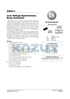 CS5211 datasheet - Low Voltage Synchronous Buck Controller