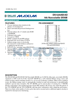 DS1220AB_10 datasheet - 16k Nonvolatile SRAM