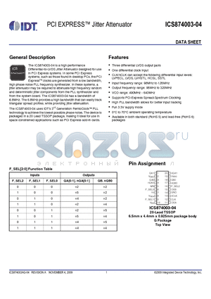 874003AG-04 datasheet - PCI EXPRESS Jitter Attenuator