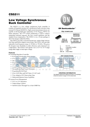 CS5211GDR14 datasheet - Low Voltage Synchronous Buck Controller