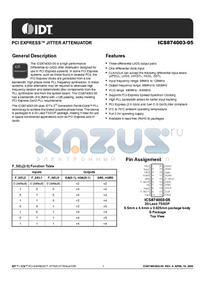 874003BG-05LF datasheet - PCI EXPRESS JITTER ATTENUATOR