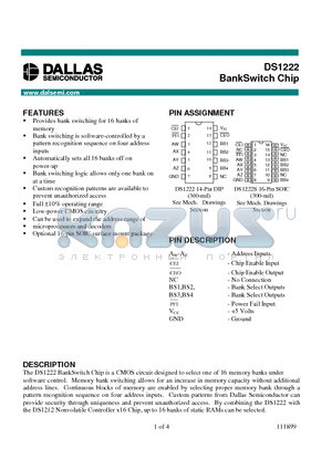 DS1222 datasheet - BankSwitch Chip