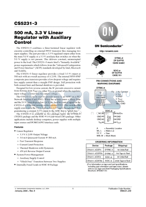 CS5231-3GDFR8 datasheet - 500 mA, 3.3 V Linear Regulator with Auxiliary Control