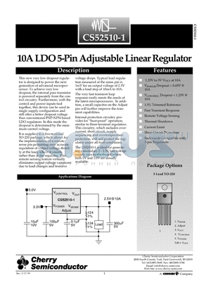 CS52510-1 datasheet - 10A LDO 5-Pin Adjustable Linear Regulator