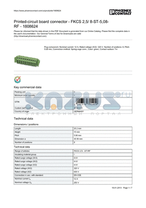 1808624 datasheet - Printed-circuit board connector - FKCS 2,5/ 8-ST-5,08-RF - 1808624