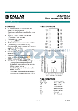 DS1230AB-120-IND datasheet - 256k Nonvolatile SRAM