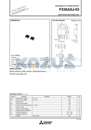 FX30ASJ-03 datasheet - Pch POWER MOSFET HIGH-SPEED SWITCHING USE