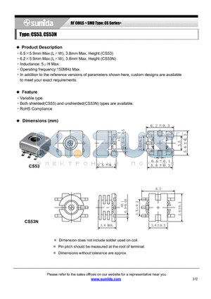 CS53 datasheet - RF COILS < SMD Type: CS Series>