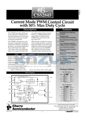 CS52845 datasheet - Current Mode PWM Control Circuit with 50% Max Duty Cycle