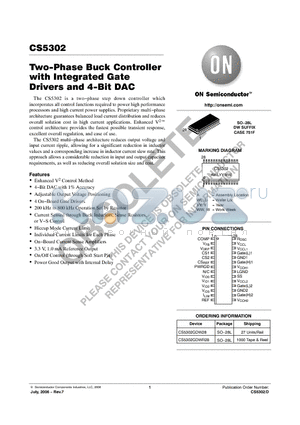 CS5302 datasheet - Two−Phase Buck Controller with Integrated Gate Drivers and 4−Bit DAC