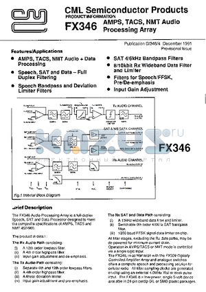 FX346 datasheet - AMPS TACS NMT AUDIO PROCESSING ARRAY