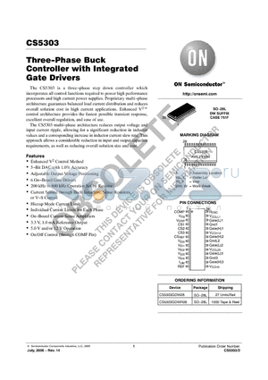 CS5303GDW28 datasheet - Three−Phase Buck Controller with Integrated Gate Drivers