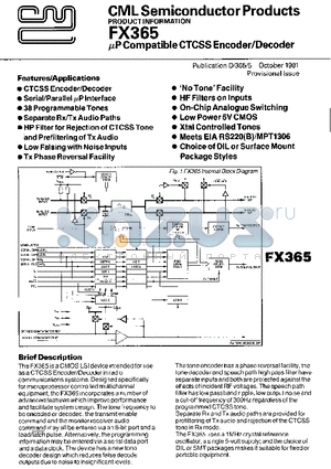 FX365J datasheet - COMPATIBLE CTCSS ENCODER / DECODER