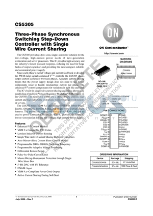 CS5305GDWR28 datasheet - Three−Phase Synchronous Switching Step−Down Controller with Single Wire Current Sharing