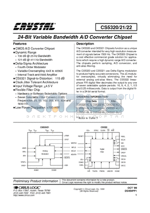 CS5321-BL datasheet - 24-Bit Variable Bandwidth A/D Converter Chipset