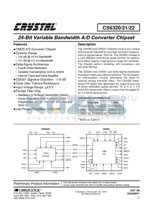 CS5321-BL1 datasheet - 24-Bit Variable Bandwidth A/D Converter Chipset