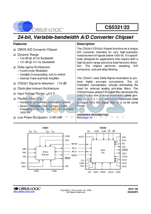 CS5322-BL datasheet - 24-bit, Variable-bandwidth A/D Converter Chipset