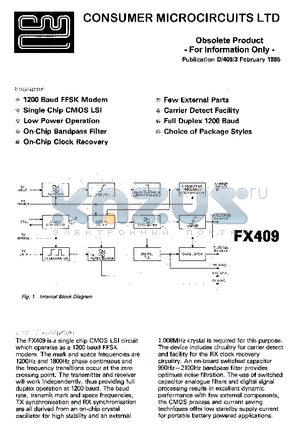 FX409 datasheet - 1200 BAUD FFSK MODEM