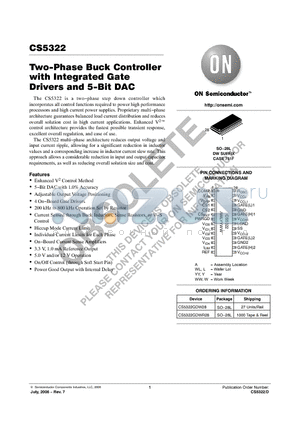 CS5322 datasheet - Two−Phase Buck Controller with Integrated Gate Drivers and 5−Bit DAC