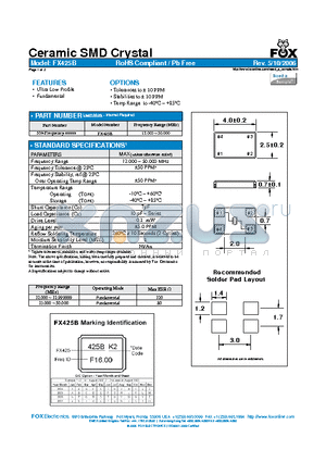 FX425B datasheet - Ceramic SMD Crystal