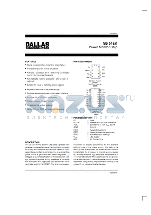 DS1231S datasheet - Power Monitor Chip