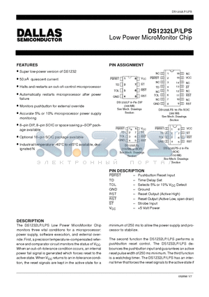 DS1232LPS datasheet - Low Power MicroMonitor Chip