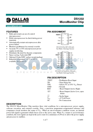 DS1232S datasheet - MicroMonitor Chip