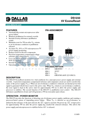 DS1233 datasheet - 5V EconoReset