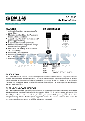 DS1233-15 datasheet - 5V EconoReset