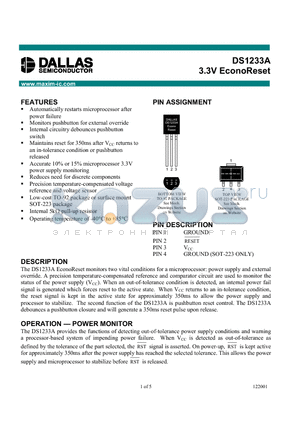 DS1233A datasheet - 3.3V EconoReset