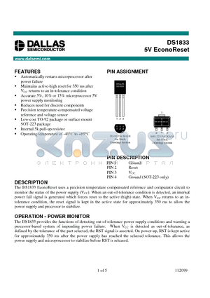 DS1233A-10 datasheet - 5V EconoReset