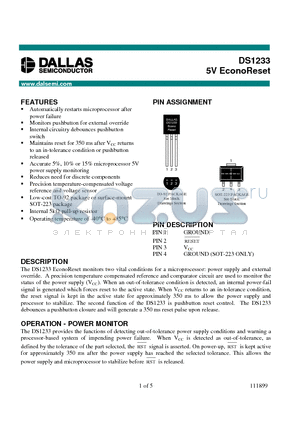 DS1233D-15 datasheet - 5V EconoReset