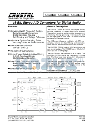 CS5336 datasheet - 16-Bit, Stereo A/D Converters for Digital Audio