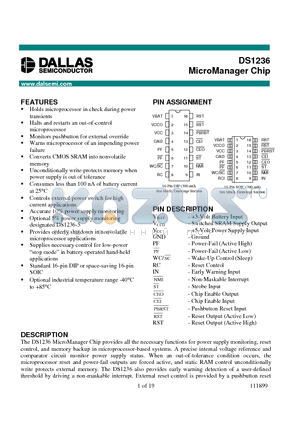 DS1236 datasheet - MicroManager Chip