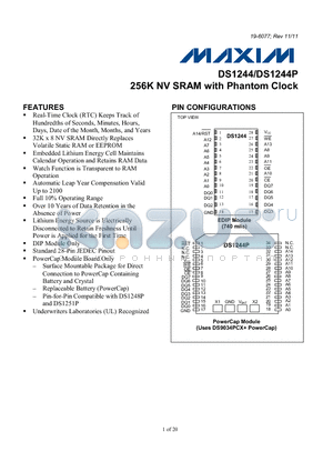 DS1244 datasheet - 256K NV SRAM with Phantom Clock