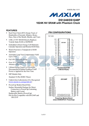 DS1248P datasheet - 1024K NV SRAM with Phantom Clock