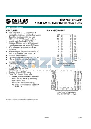 DS1248YP70IND datasheet - 1024k NV SRAM with Phantom Clock