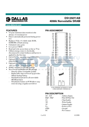 DS1250AB datasheet - 4096k Nonvolatile SRAM