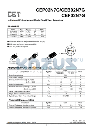 CEB02N7G datasheet - N-Channel Enhancement Mode Field Effect Transistor