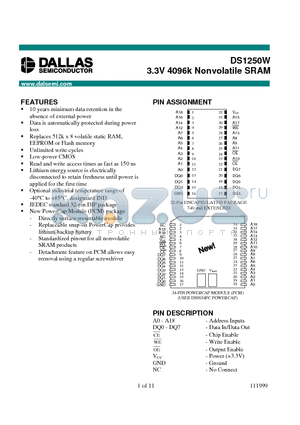 DS1250WP-150-IND datasheet - 3.3V 4096k Nonvolatile SRAM