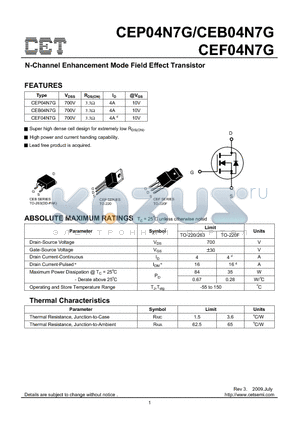 CEB04N7G datasheet - N-Channel Enhancement Mode Field Effect Transistor