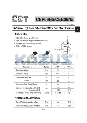 CEB06N5 datasheet - N-Channel Logic Level Enhancement Mode Field Effect Transistor